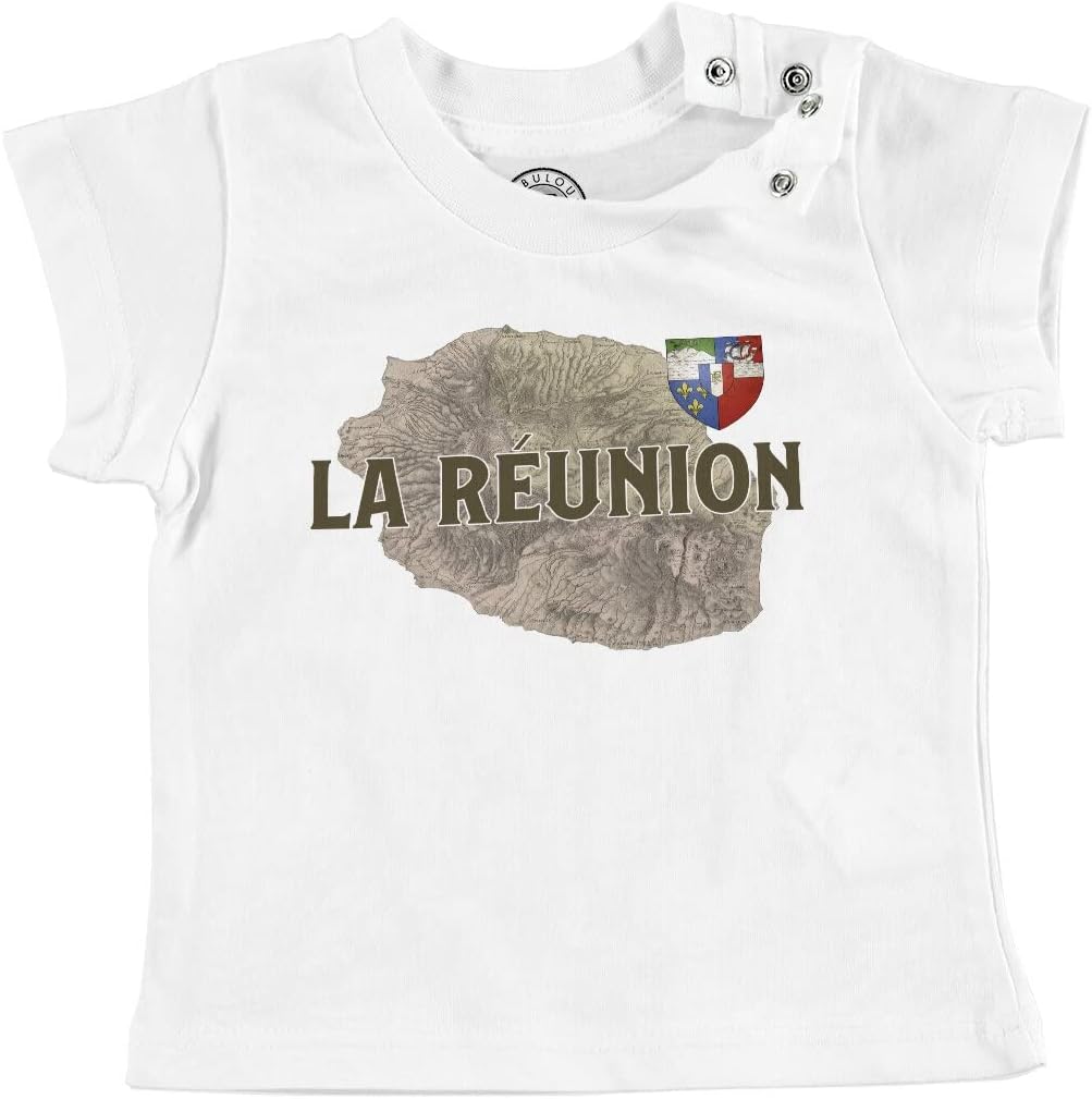 T-Shirt Bébé Ile De La Réunion - Manches Courtes 100% Coton - Tailles 3 à 18 Mois