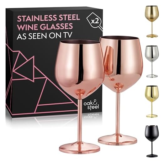 Oak & Steel - 2 Copas de Vino de Acero Inoxidable en Oro Rosa, 520 ml - Copas de Vino Tinto Elegantes e Irrompibles para Ocasiones Especiales con Caja de Regalo