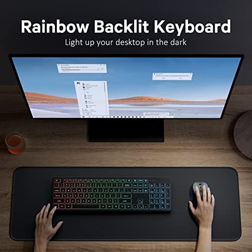 Earto Wireless Keyboard and Mouse, Rainbow Backlit Keyboard, Jiggler … Areyoupop