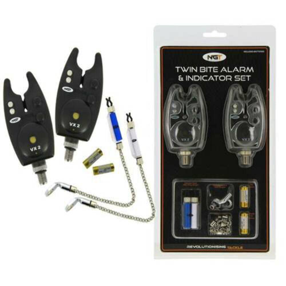 angling pursuits NGT Carp Coarse Fishing Twin VX2 Bite Alarm and Bobbin Indicator Set + batterys