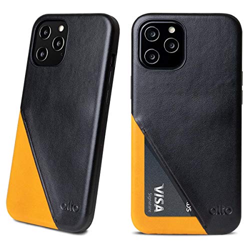 Flash Deals - 80% OFF Alto Metro 360 Leather Card Case Designed for iPhone 12 Pro Max (6.7 inch 2020), Premium Italian Leather Wallet Case with Card Holder Design (Raven Black and Caramel Brown)
