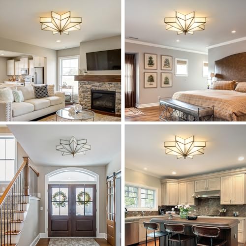 Image of Star Brass Ceiling Light - 19.7 In Large Black Milk Glass Flush Mount