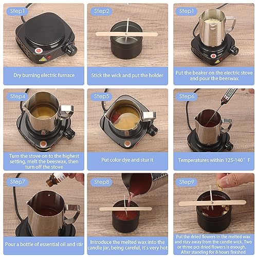 Complete Candle Making Kit With Wax Melter, Candle Making Supplies, Diy Arts&Crafts Kits Gift For Adults,Beginners,Including Soy Wax,Electric Stove,Wicks,Rich Scents,Rubber Pads,Wick Clips,Spoon, Etc. by Haccah - Image 7