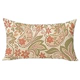 Fjfz Boho Paisley Floral Lumbar Decorative Throw Pillow Cover 12 x 20, Rectangular Vintage Flower Outdoor Home Decor, Retro Bohemian Ethnic Sofa Couch Cushion Case Housewarming Gift