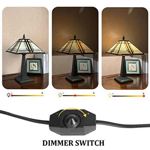 Thatyears Tiffany Lamp,Cream Diamond Stained Glass Table Lamp 12X12X19 Inches Mission Vintage Style Desk Reading Light Decor For Bedroom Living Room Home Office #TOP4