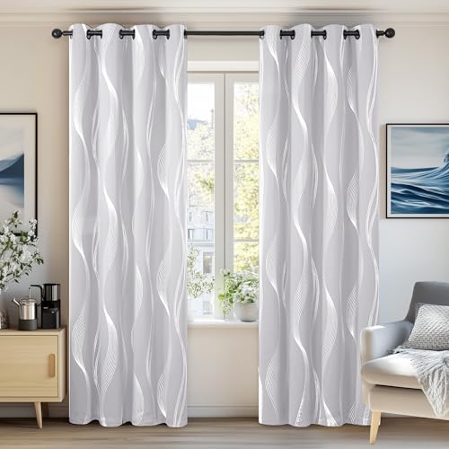Deconovo Vorhang Verdunklungsvorhänge mit Ösen Gardinen Lichtschutz Thermovorhang für Schlafzimmer , 245x140 cm(HöhexBreite), Silber Grau, 2er Set