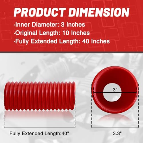 Image of 3 Inch Cold Air Intake Pipe: Universal Flexible Duct with Length from 10 inch to 40 inch for Customize Air Intake System Hose Tube (Red)
