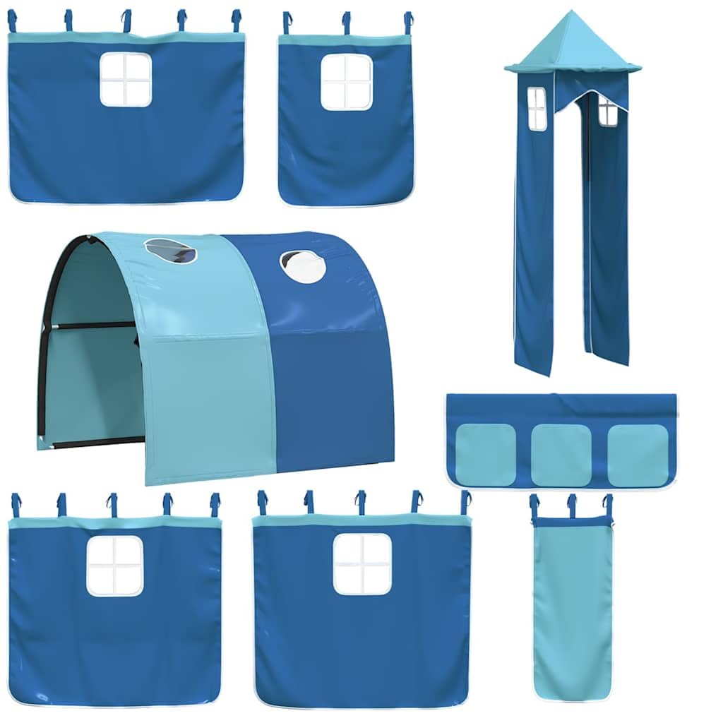 vidaXL Letto a Castello con Scivolo e Tende Blu 80x200 cm