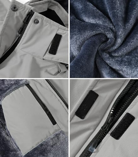 donhobo Damen Outdoor Winterjacke Winddichte Wasserdicht Softshell Jacke Warm Fleece Skijacke Funktionsjacke mit Abnehmbarer Kapuze, Hellgrau, XXL