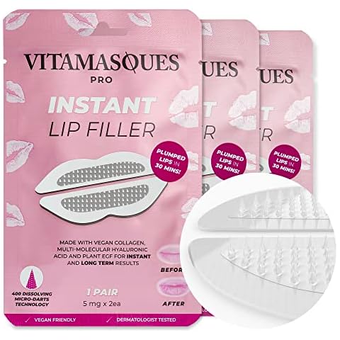 Instant Lip Filler for Plumped Lips in 30 Mins by Vitamasques, 3 Pack - Vegan Collagen, Multi-Molecular Hyaluronic Acid & 400 Dissolving Micro-Dart Technology for Instant & Long-Lasting Results Cover