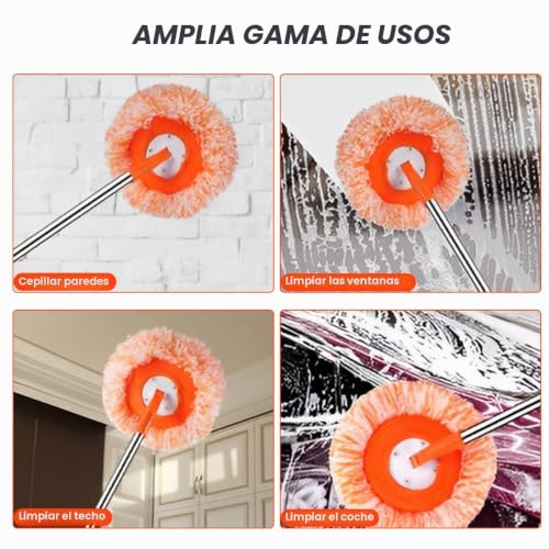 Miniatura 6 de Juego De Mopa Giratoria De 360 Grados Con 4 Varillas Removibles Y 4 Cabezales Intercambiables, Redonda De Microfibra Ajustable, Juego De Limpieza De Ventanas Para El Suelo