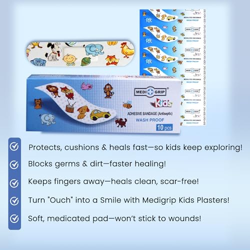 Image of Medigrip Kids Band Aid (Pack of 100 Plasters) Adhesive Band Aid (Set of 10)