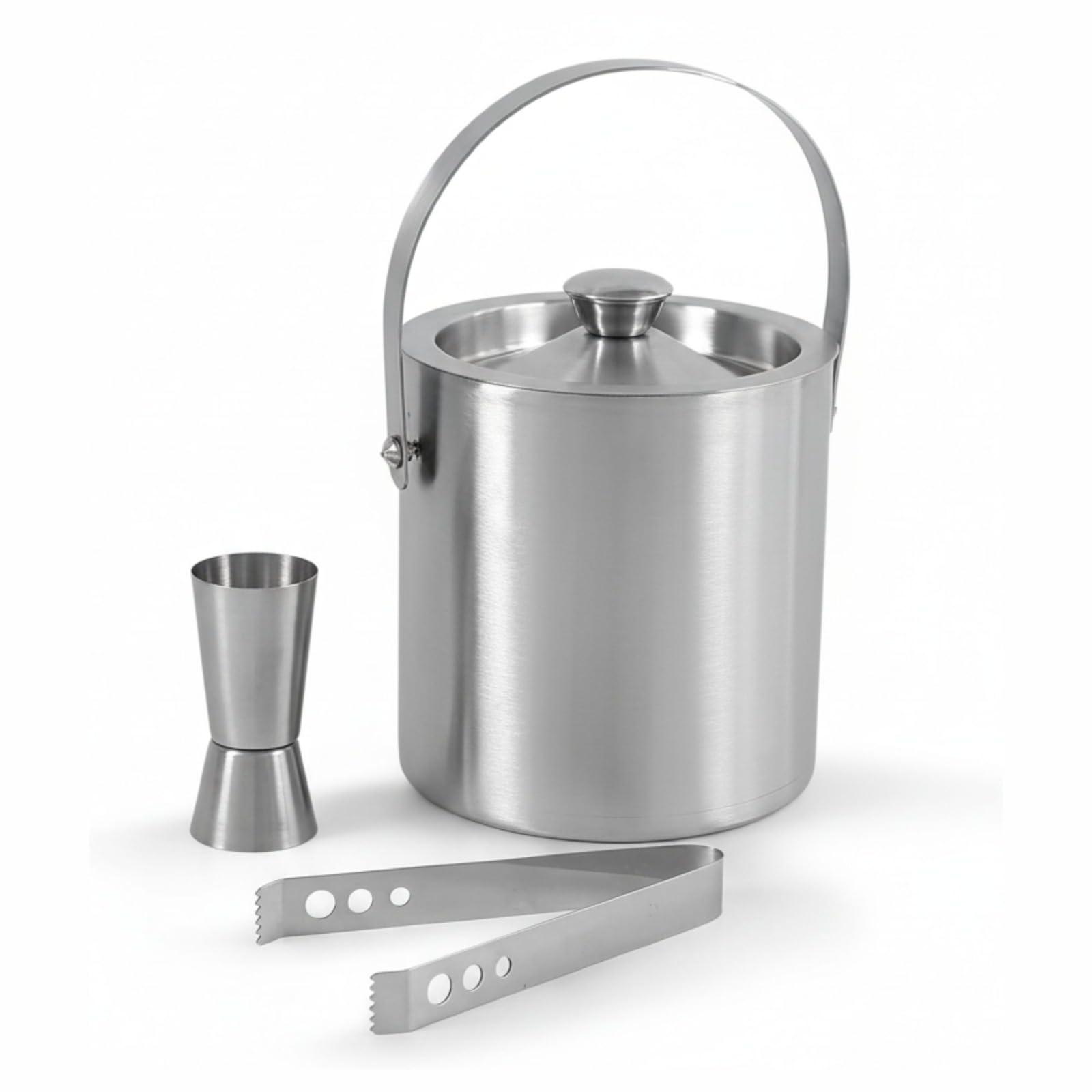 finality Double Walled Stainless Steel Insulated Ice Bucket with Lid and Ice Tong and peg Measure [1.5 Liter] | Keeps Ice Cold for 6 h | Great bar Tools for Home bar Accessories, Mini bar, Wine