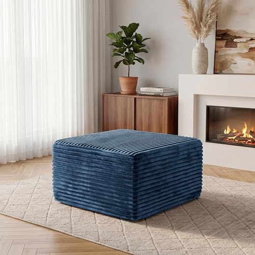 Image of 28 inch Boneless Couch Ottoman Modular Sectional Corduroy Cloud Sofa Foot Rest Ottoman for Living Room,Blue