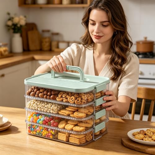 Recipiente apilable con asa para conservar aperitivos sin perder espacio 3