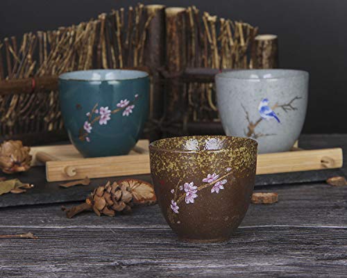 VanEnjoy Sef of 5 Hand-Drawn Traditional Chinese Ceramic Teacup Tea Cups, Floral and Bird Pattern,Bulk Teacup in Gift Box - Thumbnail 4