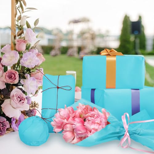 Image of 120 Sheets Gift Wrapping Tissue Paper, 20 inch x 14 inch Bulk Colored Tissue Paper (Light Blue)