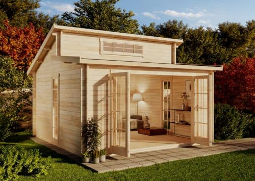 Alpholz Gartenhaus Lausitz-40 ISO mit Falttür aus Holz Holzhaus, 40 mm Wandstärke, Blockbohlenhaus - Mit Schutz-Imprägnierung (Pinie)