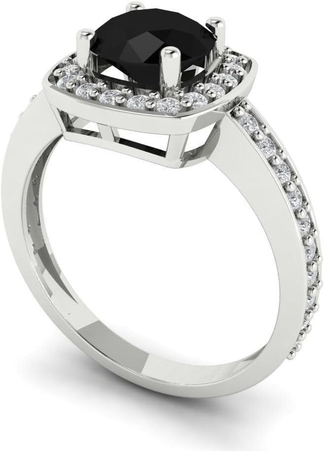 Clara Pucci 1.335 cttw Onyx 14K White Gold Solitaire with Accents Ring for Women - Cocktail Statement Fashion Jewelry Gift (6.5mm, Round Cut) - Image 2