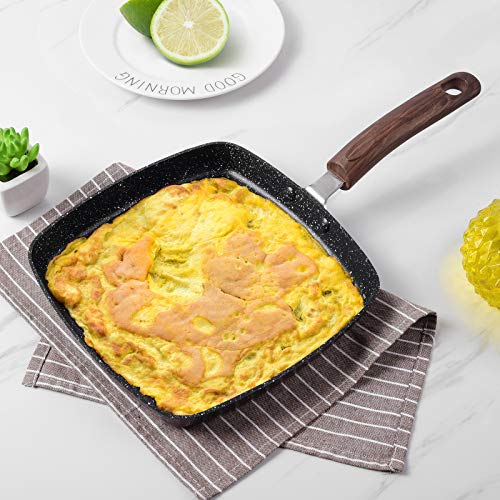 Caannasweis Griddle Pan, Granite Flat Grill Pan for Stove Tops Nonstick,Stone Pan Square Griddle Pan Induction Compatible 9.5 Inch - Thumbnail 5