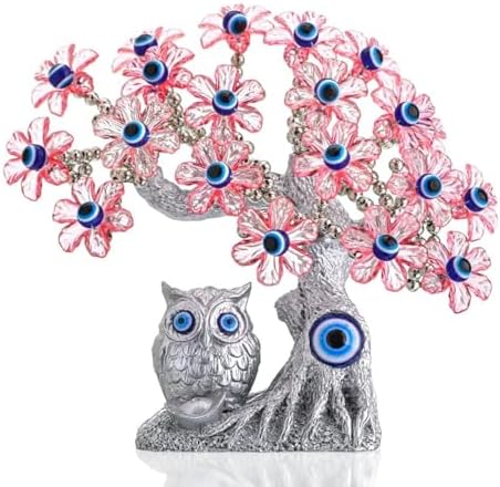 YU FENG 7.4'' Turkish Evil Eye Tree with Owl Figurine, Feng Shui Decor