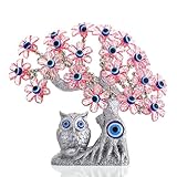 YU FENG 7.4'' Turkish Blue Evil Eye Tree Feng Shui Owl Decorative Showpiece for Protection, Good Luck & Prosperity (Pink Flowers) - Christmas Decor