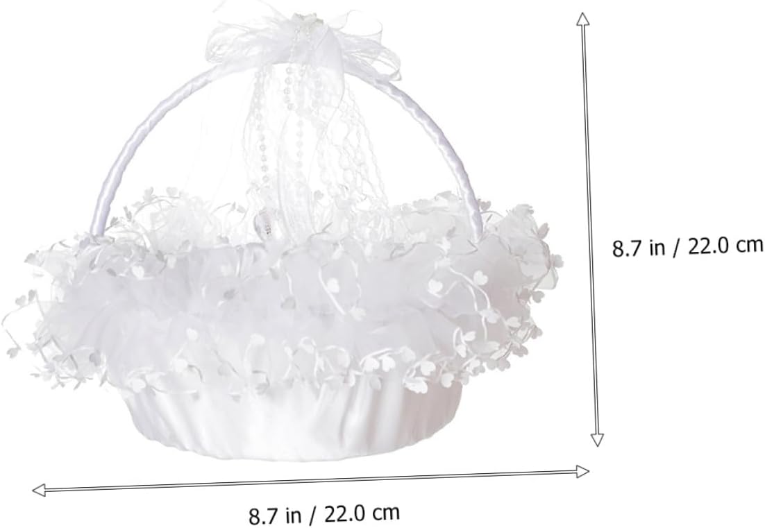 SHINEOFI Handheld Lace Flower Basket White Foldable Wedding Basket for Flower with Delicate Lace Design Suitable for Wedding Ceremony and Party Supplies