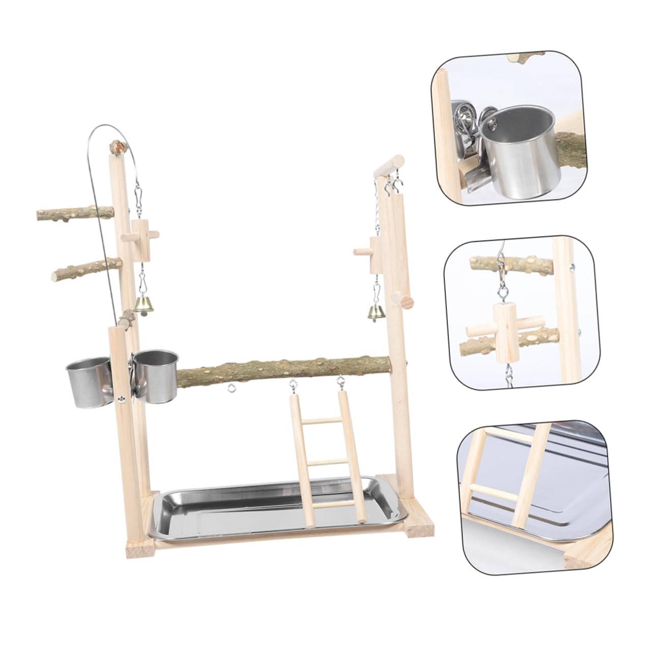 Garneck Trespolo in Legno Naturale Per Uccelli Giochi Per Pappagalli Con Giocattolo Da Masticare Per Calopsitte Stabile e Durevole