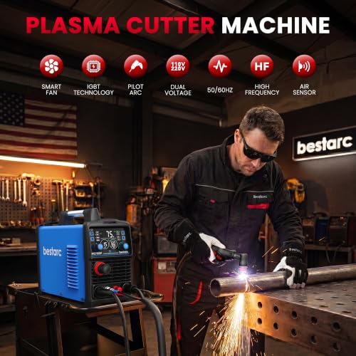 Image of Bestarc Pilot Arc Plasma Cutter, [Large LED Display][Air Sensor] 75A Plasma Cutter Machine 110 /220V Dual Voltage, 1 /2 Inch Clean Cut 1.2 Inch Max Cut, Post Flow Mesh, 2T /4T for Beginners DIY