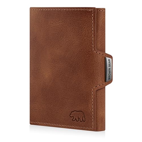 BROWN BEAR Geldbörse Herren & Damen klein mit Münzfach echt Leder Vintage Braun | Slim Wallet RFID-Schutz | Mini Portemonnaie Echtleder | Kredit-Kartenetui für 11 Karten | BB Bruce HBR BROWN BEAR Geldbörse Herren & Damen klein mit Münzfach echt Leder Vintage Braun | Slim Wallet RFID-Schutz | Mini Portemonnaie Echtleder | Kredit-Kartenetui für 11 Karten | BB Bruce HBR