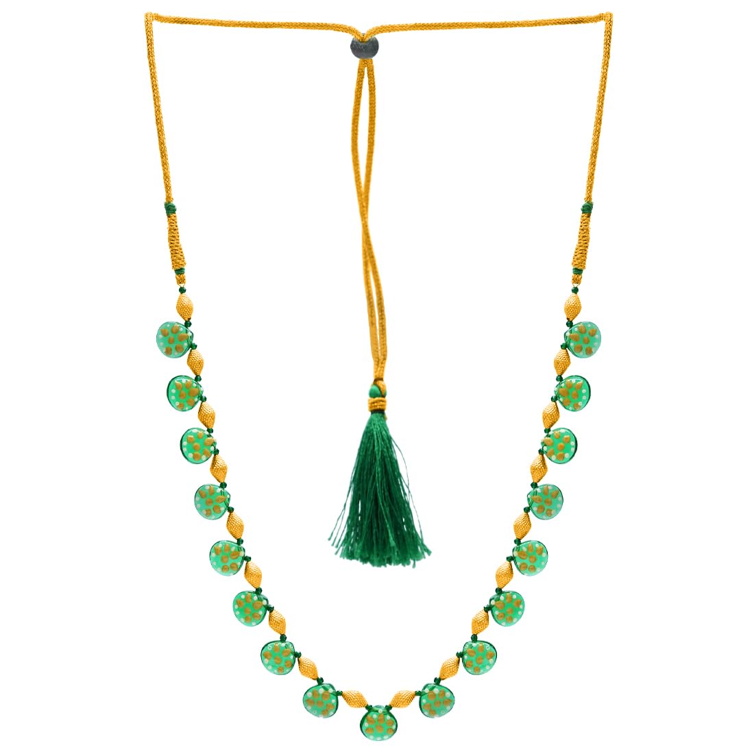 22KT (916) Yellow Gold Thushi Necklace for Women | Round Green Enamel Pendant Design - 0.68g Gold-image-44