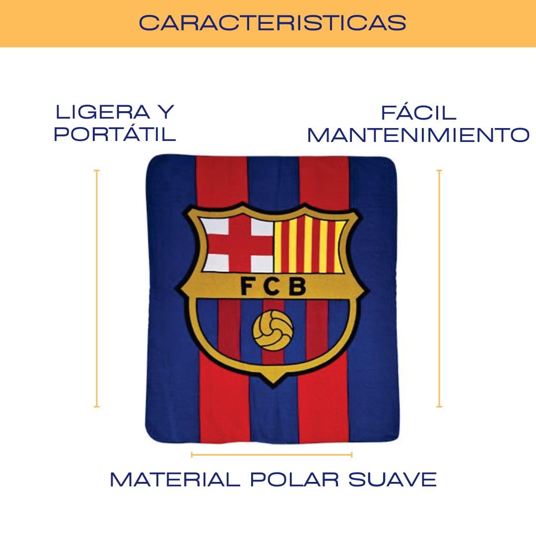 Manta Polar Blaugrana” con el Escudo del Fútbol Club Barcelona – 120 x 150 cm | Tejido Suave y Cálido en Poliéster | Manta para Fans del Barça | Ideal para Sofá, Cama o Viaje