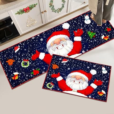 Hoimlm Christmas Non-Slip Kitchen Rug Set Cover