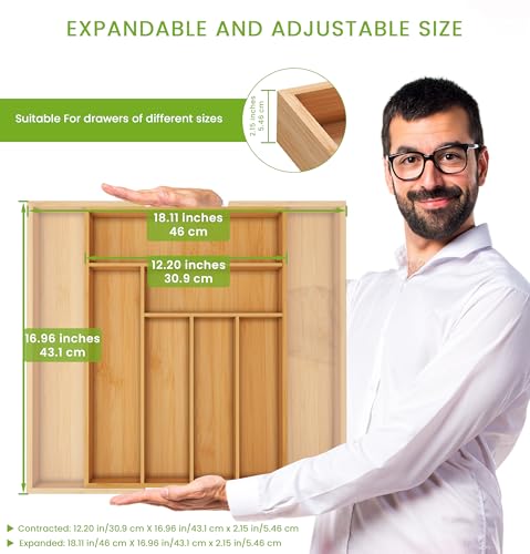 image for Utopia Kitchen Silverware Organizer, Expandable Bamboo Utensil Drawer 