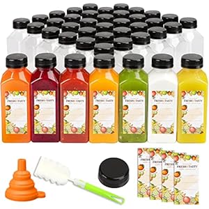 TOMNK 45pcs Juice Bottles, 12oz Reusable Juice Bottles with Caps and Labels, Funnel, Brush Beverage Containers for Juicing, Smoothies, Tea, Milk