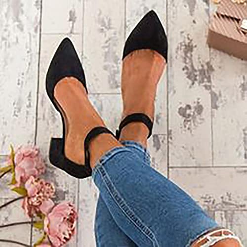 Summer Heeled Sandals for Women Casual Ankle Straps Buckle Pointed Toe Closed Toe Thick Heel High Heels Solid Comfy Ladies Square Heels Shoes Sandalias2