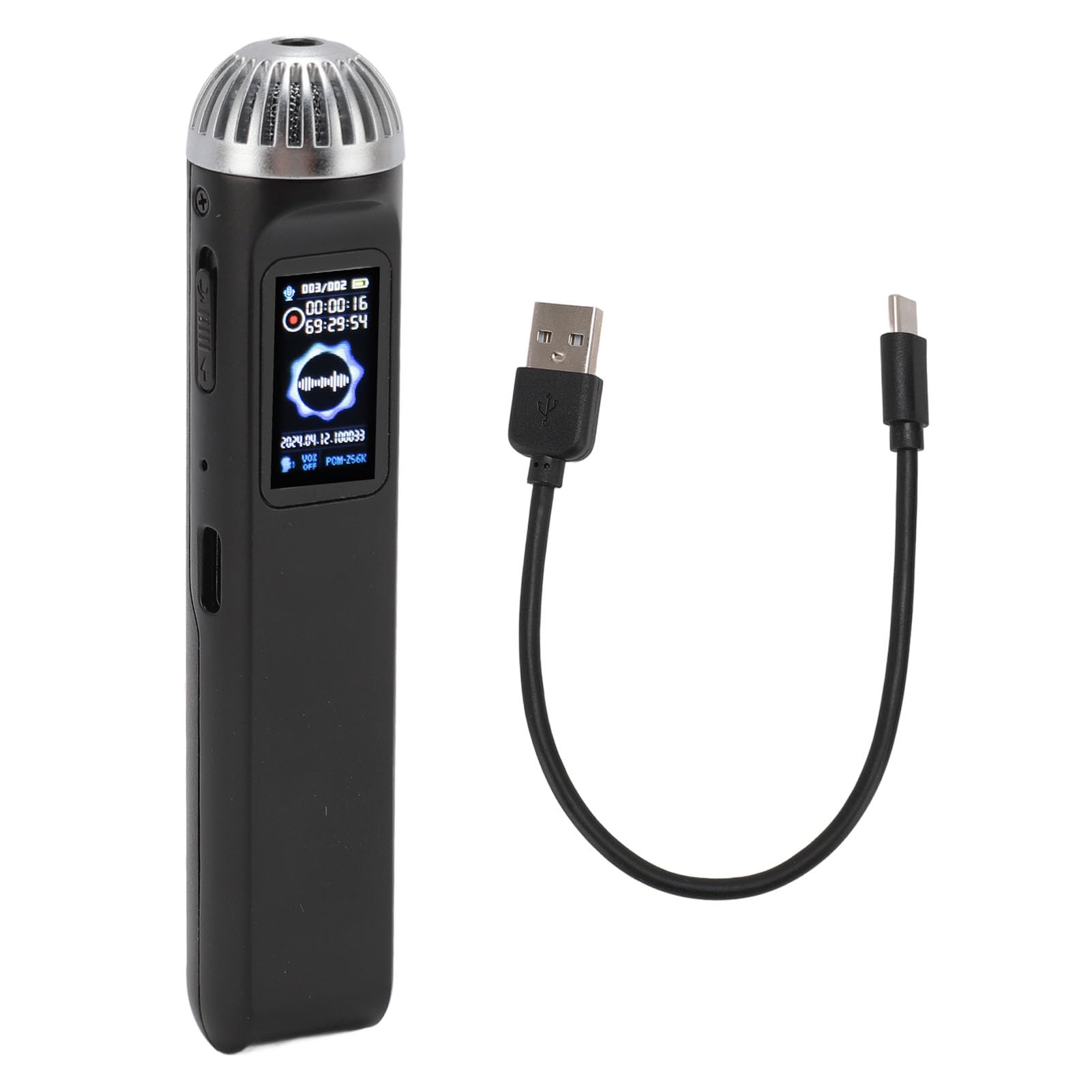 Grabadora Activada por Voz, Reducción de Ruido Grabadora de Voz Portátil de Reproducción de Música HiFi con Micrófono para Reuniones (64GB)