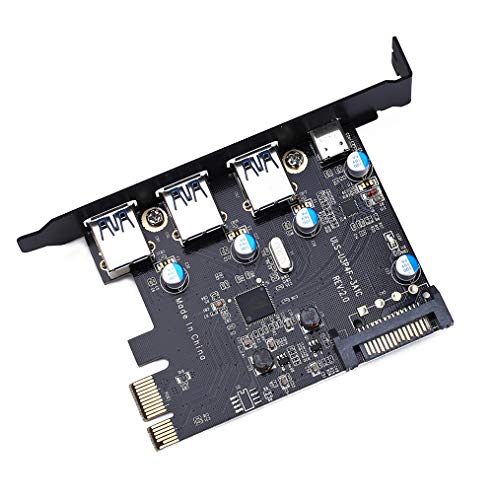 Pci-E To Usb 3.0 Type C +3 Type A Expansion Card - Interface Usb 3.0 4-Port Express Card Desktop With 15 Pin Sata Power Connector [ Include With A 4Pin To 2X15Pin Cable + A 15Pin To 2X 15Pin Sata Y-C #TOP2
