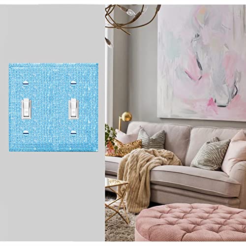 Image of Shiny Blue Rhinestones Wall Plate Cover Double Toggle Toggle Outlet Covers Light Switch Cover Rhinestones Decorative Outlet Covers Wall Plate 2 Gang Decorative