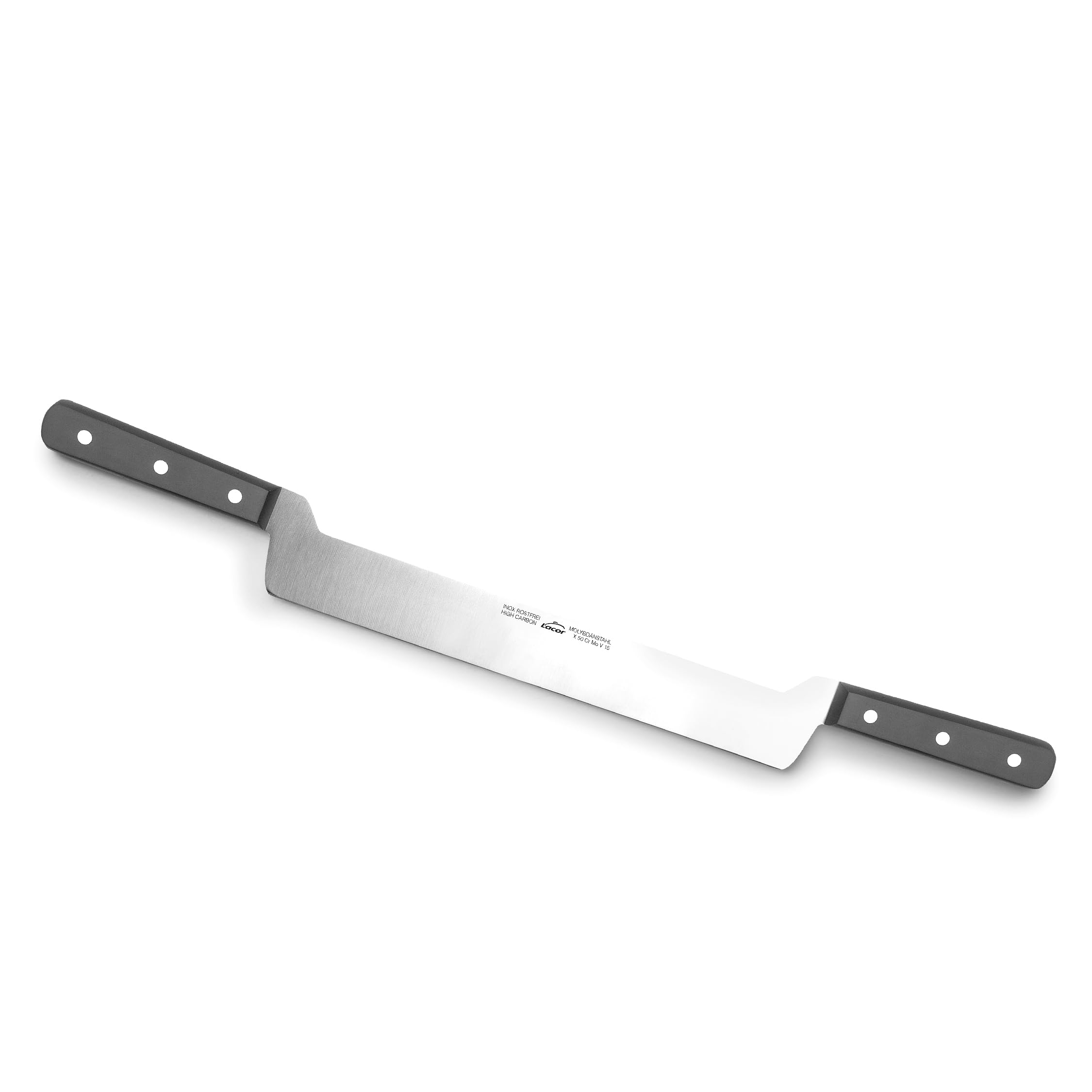 LACOR - 39100 - Käsemesser, Klassisches Käsemesser, Gerade und Abgewinkelte Klinge, Edelstahl, Ergonomischer Griff, 30 cm | Langlebiges Profi-Utensil; entwickelt für optimale Leistung und schnelle, unkomplizierte Reinigung in der Spülmaschine