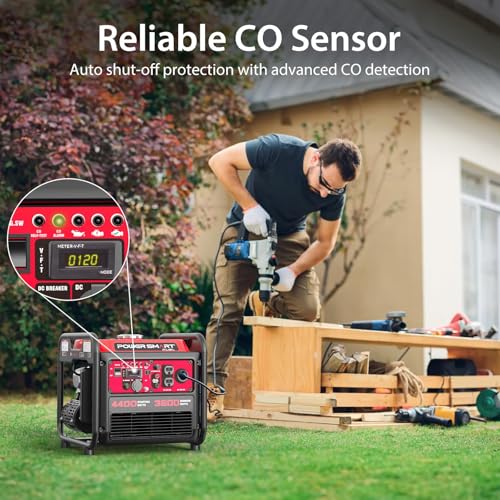 Image of PowerSmart 4400W Open Frame Inverter Generator, Gas Powered, CO-Sensor, Lightweight & Quiet for Home Use and Emergency Backup, Camping, EPA Compliant
