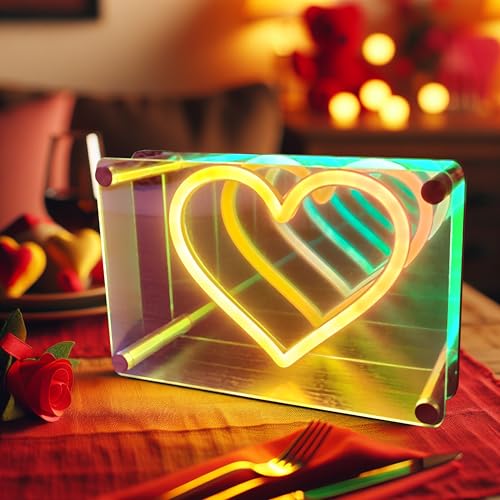 Image of Fariita Valentines Day Decor Infinity Heart Neon Sign Light Up Infinity Mirror Double-Layer Acrylic Light Heart LED Lamp with USB Power Bar Home Table Decor Gifts for Birthday, Wedding Anniversary, Marriage Proposals, Engagements, Romantic Events
