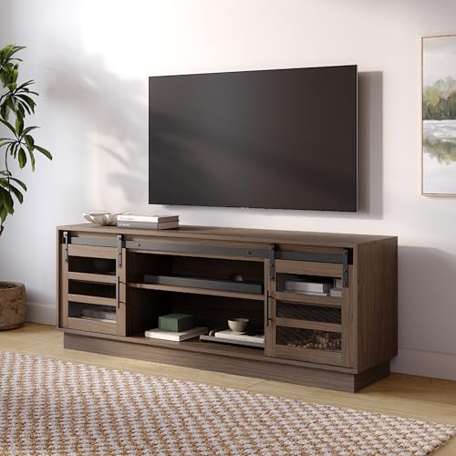 Stead TV Console - 58" W, Driftwood - Farmhouse TV Stand with Sliding Barn Doors & Adjustable Shelves - Sliding Barn Door Console & Customizable Entertainment Center Fits 32-65" Televisions