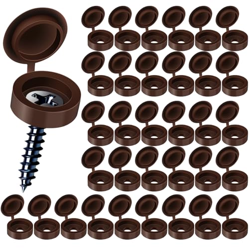 HNYYZL Plastic Hinged Covers, Snap Washer Caps - Brown, 100 Pcs - Shutter Screw Protection (M), Bronze Finish