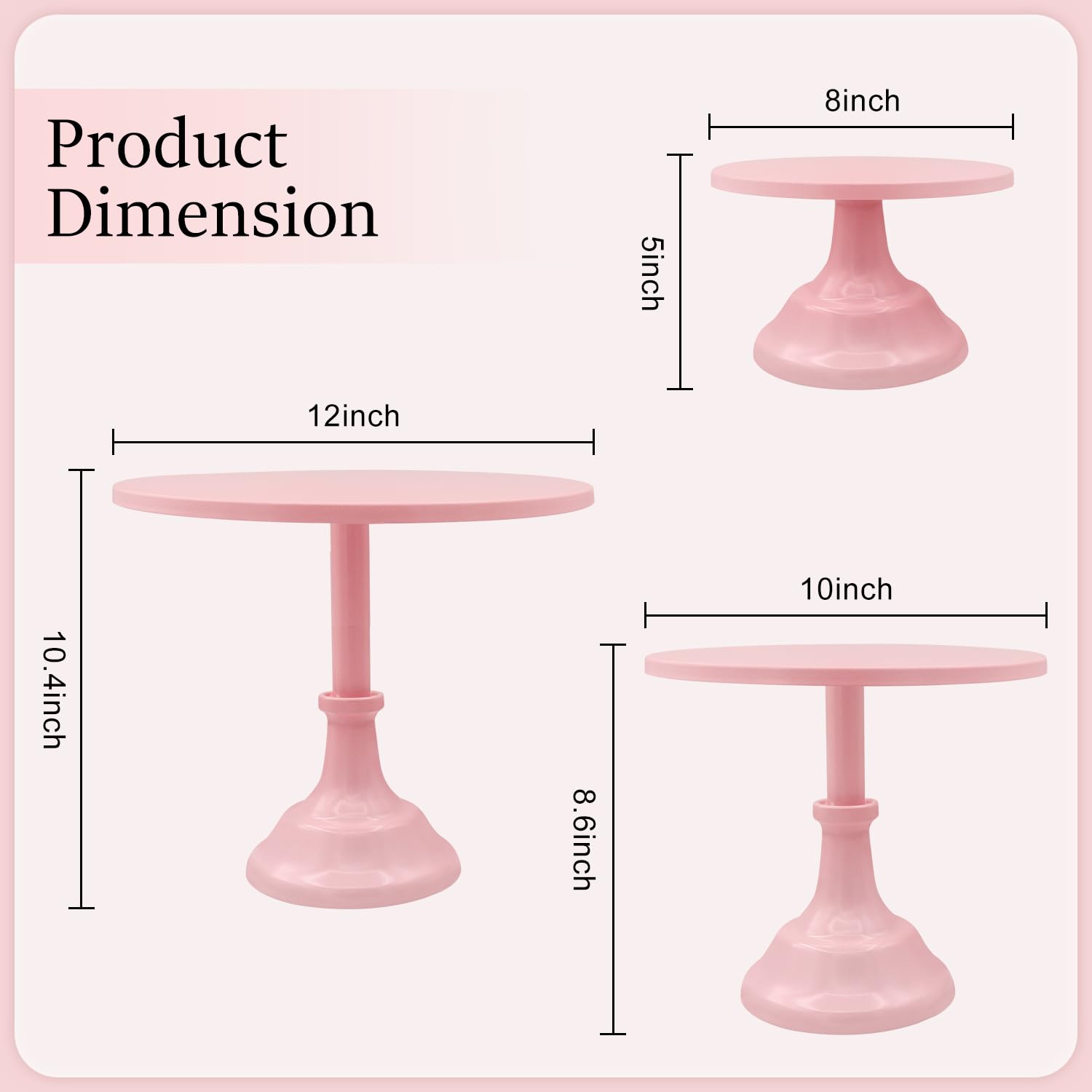 3 Stück rosa Kuchenständer, Metall-Kuchenständer-Set für Desserttisch, 20,3 cm, 25,4 cm, 30,5 cm, runder Kuchenhalter, Dessertkuchen, Pizza-Präsentationsständer für Party, Hochzeit,