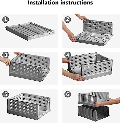 Image of MECHDEL Wardrobe Organizer for Storage /Polypropylene Foldable & Stackable Closet Basket /Cupboard Organizer for Clothes /Mounted Closet Systems (FOLDABLE BASKET-GREY, 2PCS)