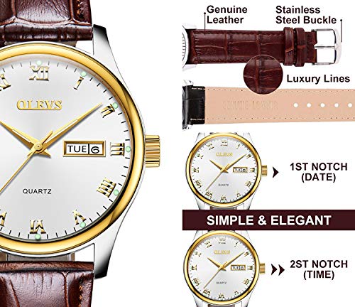 Image of OLEVS Women's Business Dress Watches for Ladies Female Brown Leather Strap Small Face Dress Analog Quartz Wrist Watch with Calendar Day Date Waterproof Luminous Gift Classic Casual Retro Band