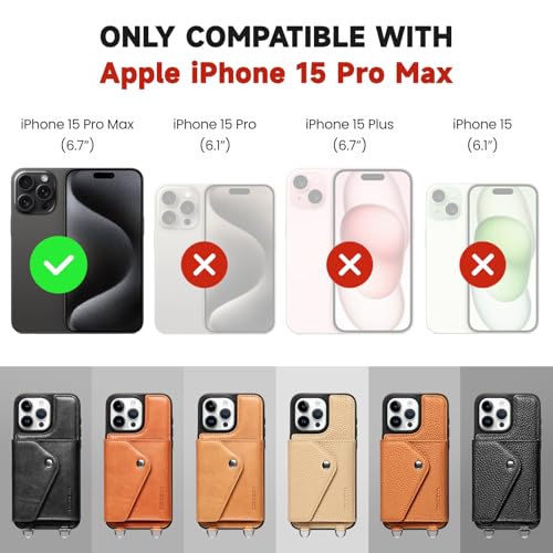 LUCKYCOIN Crossbody Phone Case for iPhone 15 Pro Max,100% Genuine Leather Phone Wallet Case for Women, Premium Hands-Free Phone Purse with Expandable Flip Card Holder & Adjustable Strap - Pebble Beige by LUCKYCOIN - Used condition - Image 7
