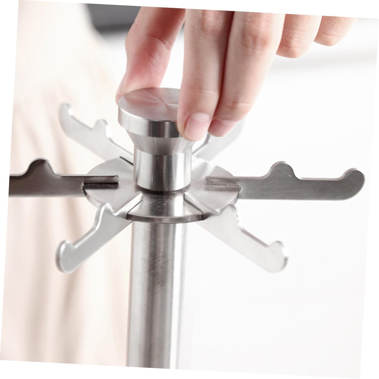 Stainless Steel Kitchen Rack with 6 Hooks, Spoon and Spatula Organizer, Floor-standing Utensil Storage Rack for Home Kitchen Cooking Tools