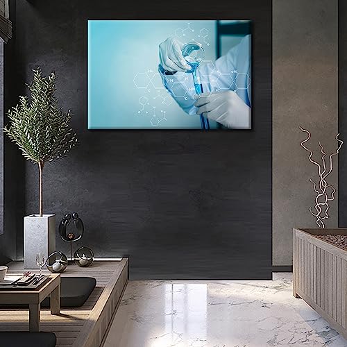 Image of TUMOVO Wall Decor Scientists and Scientific Experiments Wall Art Medical Painting Home Decor Medical backgroun Wall Decor for Living Room 1 Pieces Framed Ready to Hang, 24 inch Wx36 H
